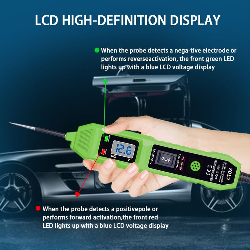 أخضر 6 24V جهاز اختبار الدوائر الكهربائية للسيارات مع شاشة عرض جهد وضوء LED وجرس - Image 3