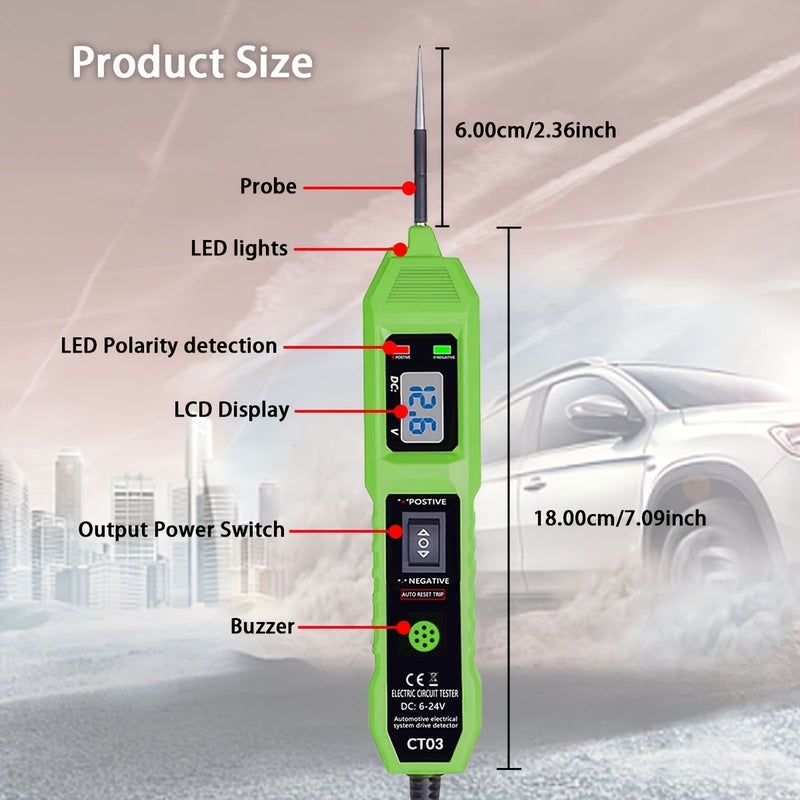 أخضر 6 24V جهاز اختبار الدوائر الكهربائية للسيارات مع شاشة عرض جهد وضوء LED وجرس - Image 2