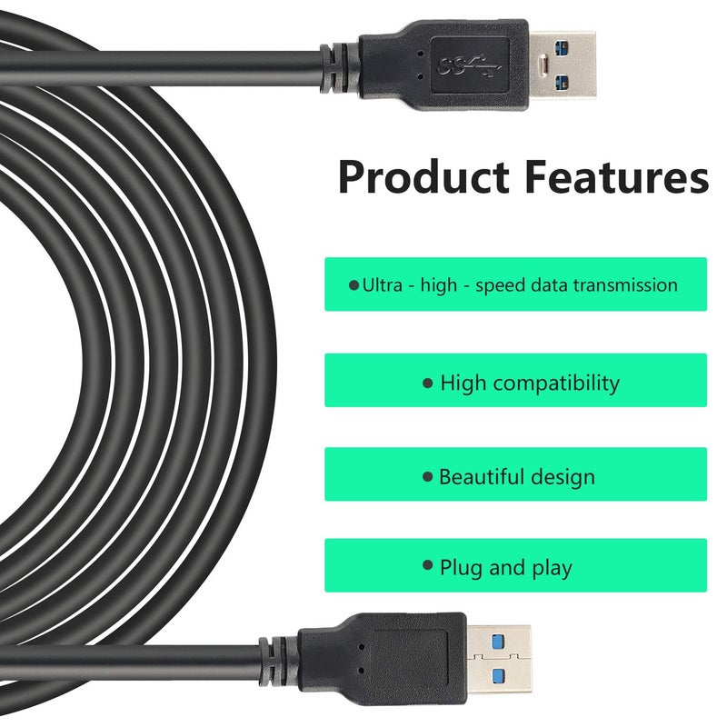 PASOW USB 3.0 Type A Male to Type A Male 24/28AWG Cable Cord (10 Feet, Black) - Image 2