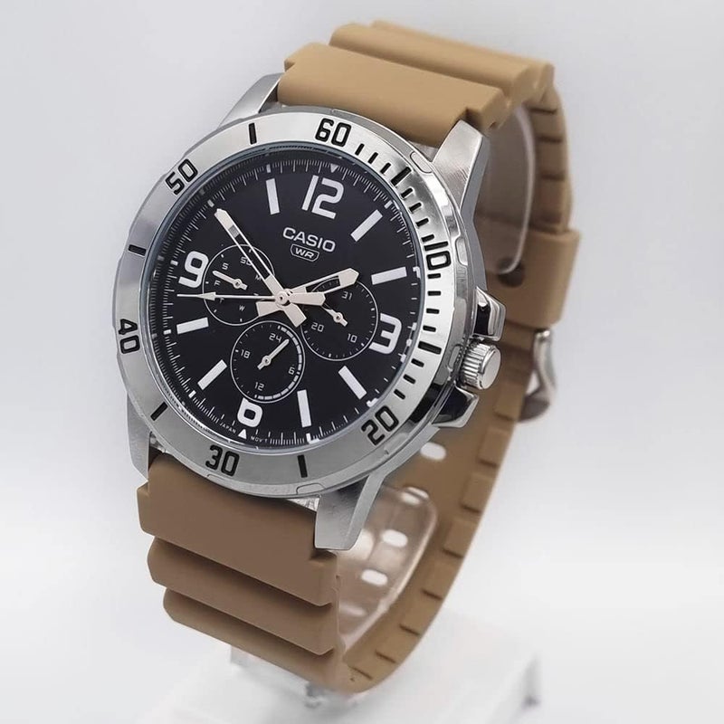 Casio Men's Analog Watch with Black Dial and Brown Resin Band - Image 2