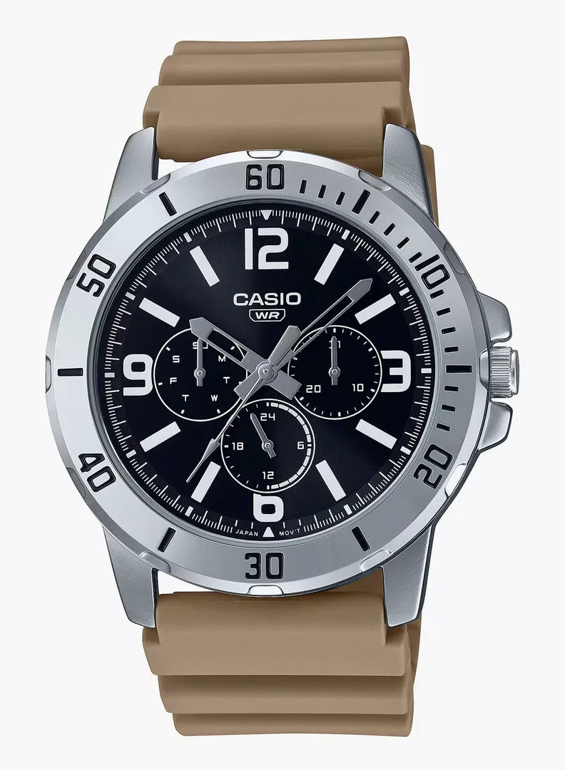 Casio Men's Analog Watch with Black Dial and Brown Resin Band - Image 1