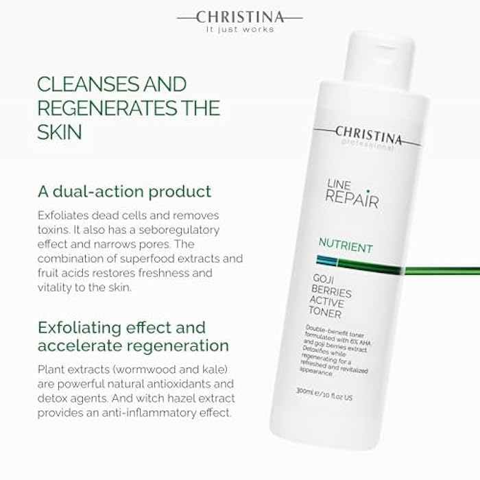 -CHRISTINA- Christina Line Repair Nutrient Goji Berries Glycolic Acid Toner for Face | Regeneration, Skin Alignment Facial Toner | Suitable for Acne, Black Spots 300ml - Image 2