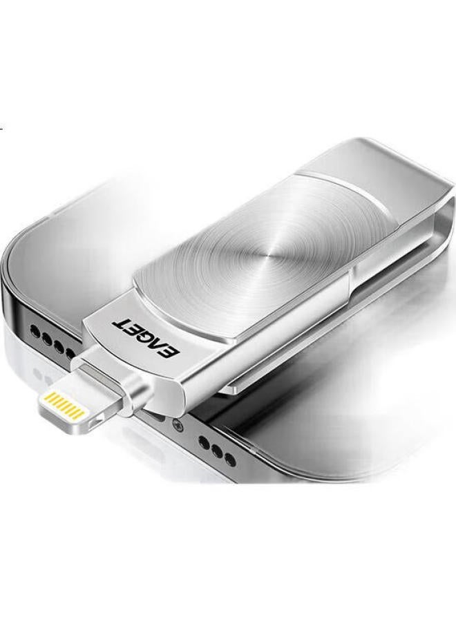 EAGET محرك فلاش أبل فون Eaget سعة 256 جيجابايت Lightning Usb3.0، I66 معتمد رسميًا من Mfi، نسخ احتياطي بنقرة واحدة، متوافق مع Iphone/Ipad والكمبيوتر، محرك Usb مزدوج الاستخدام، فضي - Image 2
