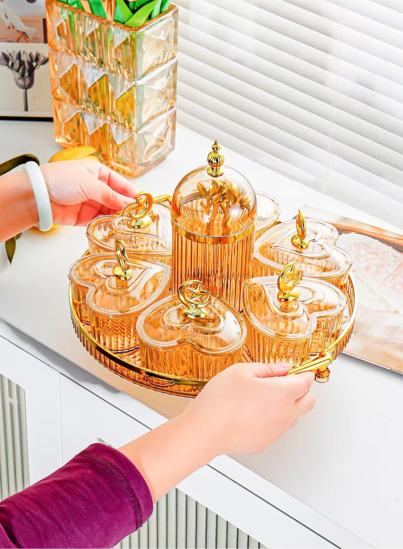 Plastic household fruit tray&transparent gilt edged living room tea table snack fork Dim sum&fruit tray set (L large Size) - Image 2