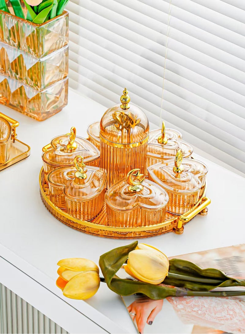 Plastic household fruit tray&transparent gilt edged living room tea table snack fork Dim sum&fruit tray set (L large Size) - Image 1