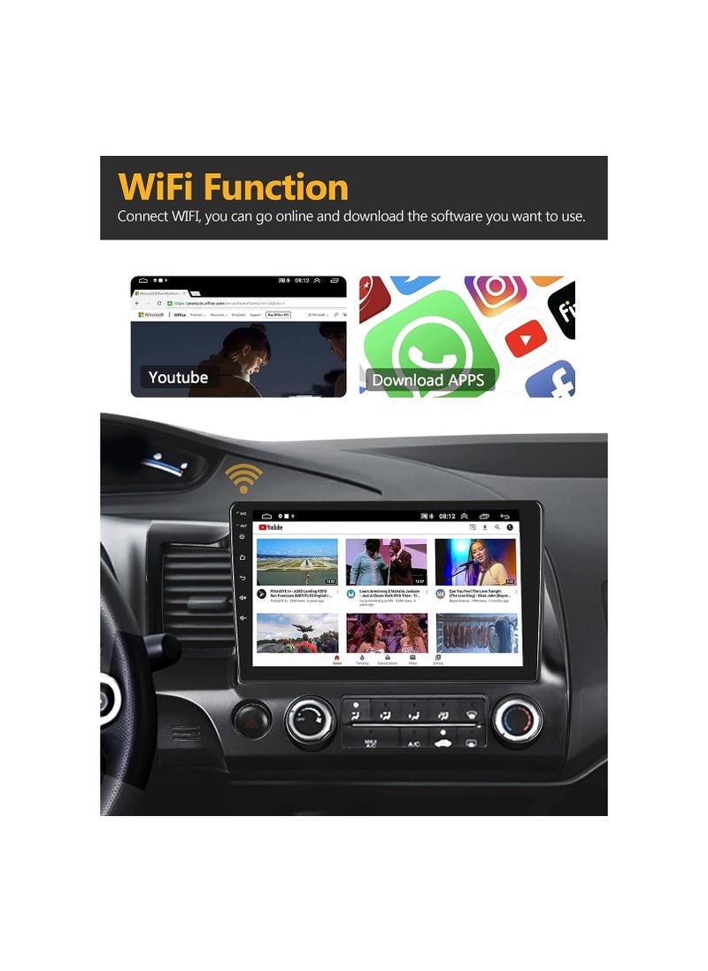 SHEZA STAR - Android Car Stereo for Honda Civic 2006 To 2011 6GB RAM 128GB ROM Support SIM Card, Apple Carplay, Mirror-Link Wi-Fi BT, Radio GPS Navigation, 10 Inch IPS Touch Screen with Backup Camera Included - Image 1