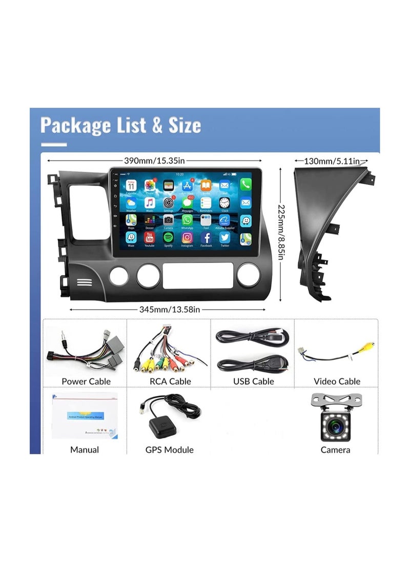 SHEZA STAR - Android Car Stereo for Honda Civic 2006 To 2011 6GB RAM 128GB ROM Support SIM Card, Apple Carplay, Mirror-Link Wi-Fi BT, Radio GPS Navigation, 10 Inch IPS Touch Screen with Backup Camera Included - Image 1