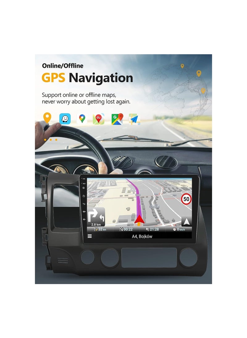 SHEZA STAR - Android Car Stereo for Honda Civic 2006 To 2011 6GB RAM 128GB ROM Support SIM Card, Apple Carplay, Mirror-Link Wi-Fi BT, Radio GPS Navigation, 10 Inch IPS Touch Screen with Backup Camera Included - Image 1