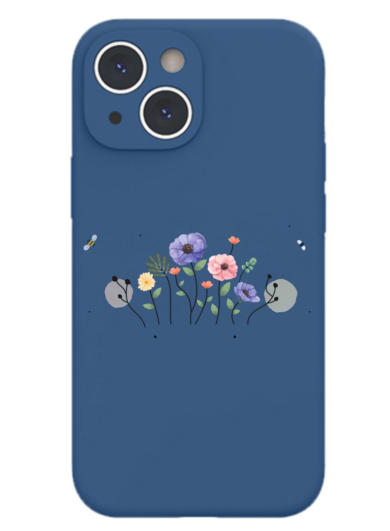 Theodor Protective Slim Fit Case Liquid Silicone Cover with Full Body Protection Anti-Scratch Shockproof Case For iPhone 13 Blue  - flowers in envelope - Image 1