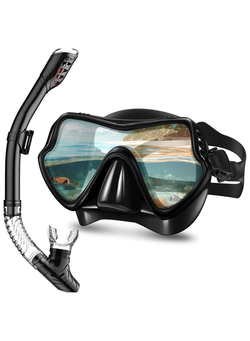 Generic Diving Mask, Snorkel Mask with Latest Dry Top Breathing System, Fold 180°Panoramic Diving Snorkeling Goggles Tempered Glass Anti-Fog Anti-Leak Snorkeling Set - Image 1