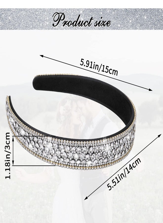 Sibba 1 PC Headband Rhinestone Wide Hair Band Headpiece Bridal Wedding Fancy Jeweled Bling Beaded Sparkly Faux Diamond Crystal Sparkle Sequin Headwear Birthday Mother's Day Halloween Dressy Women - Image 3