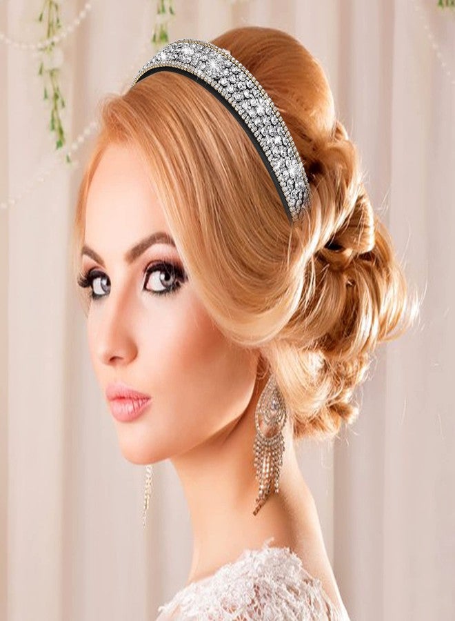 Sibba 1 PC Headband Rhinestone Wide Hair Band Headpiece Bridal Wedding Fancy Jeweled Bling Beaded Sparkly Faux Diamond Crystal Sparkle Sequin Headwear Birthday Mother's Day Halloween Dressy Women - Image 4