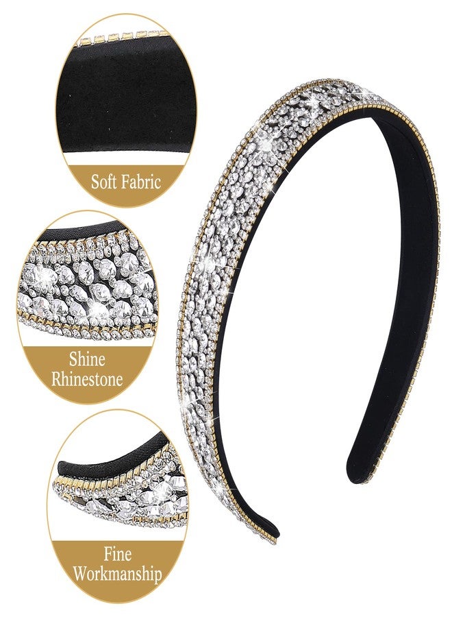 Sibba 1 PC Headband Rhinestone Wide Hair Band Headpiece Bridal Wedding Fancy Jeweled Bling Beaded Sparkly Faux Diamond Crystal Sparkle Sequin Headwear Birthday Mother's Day Halloween Dressy Women - Image 5