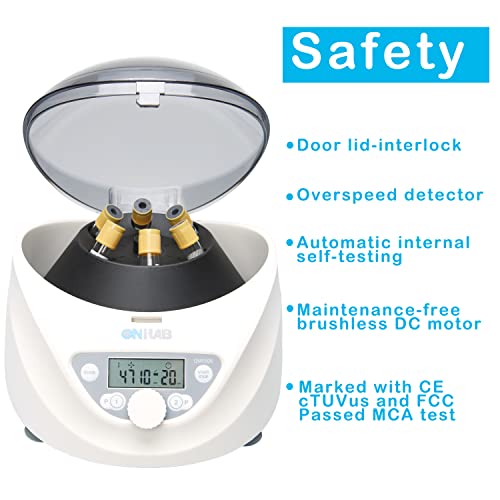 ONiLAB Lab PRP Benchtop Centrifuge 6x15mL/10mL/7mL/1.5-5ml, 300-5000rpm(Max. 2600xg RCF),LCD Digital Desktop Lab Centrifuge Timer 30sec-99min, Two Quick Start Programs - Image 4