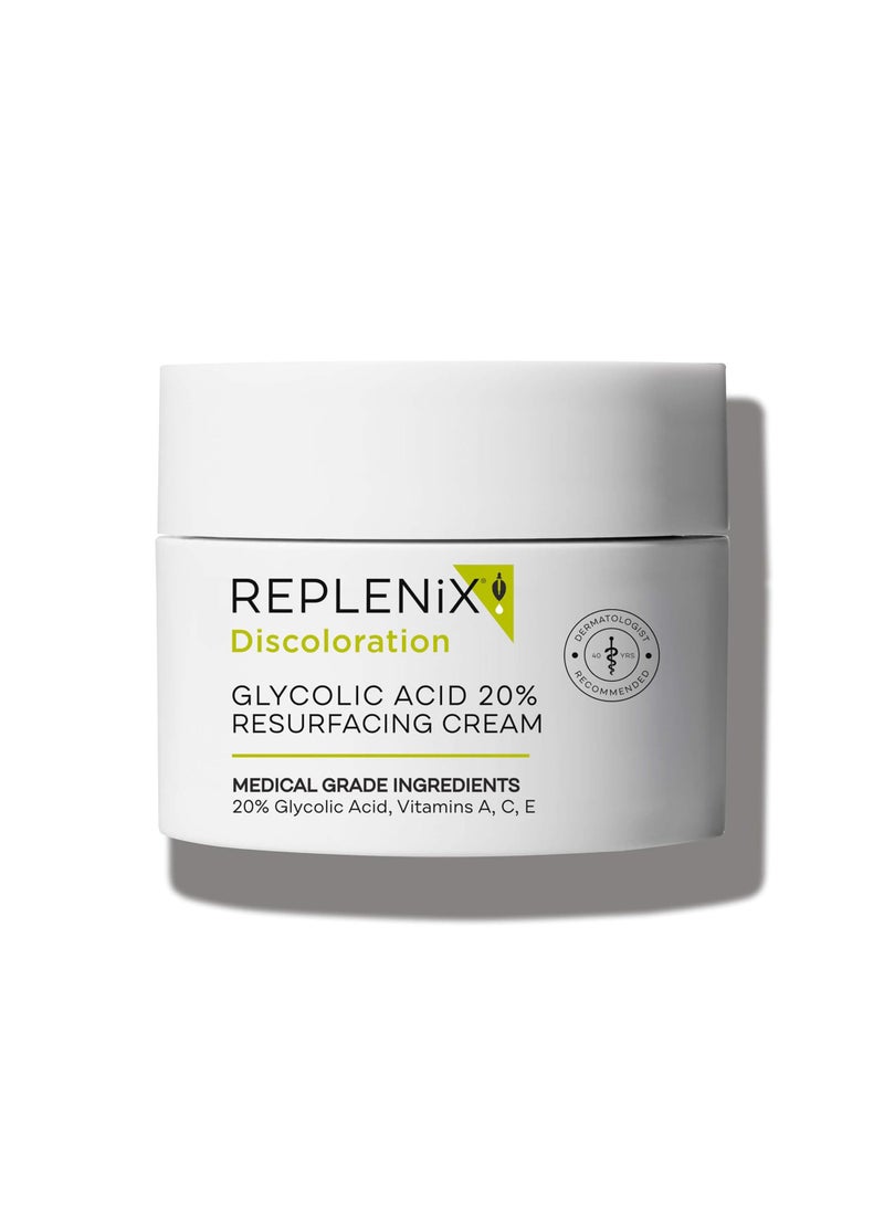 Replenix Replenix Glycolic Acid 20% Resurfacing Cream, Hydrating & Lightweight Medical-Grade Exfoliating Face Moisturizer for Skin Discoloration (1.7 oz) 
