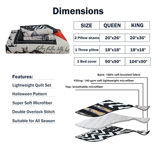 Cmfshape Halloween Bedspread,Black Quilt Set King Size,Pumpkin Ghost Festival Themed Bedding Set,Decorative Quilted 4 Piece Coverlet Set with 3 Pillow Shams(Black,King104 x90) - Image 5