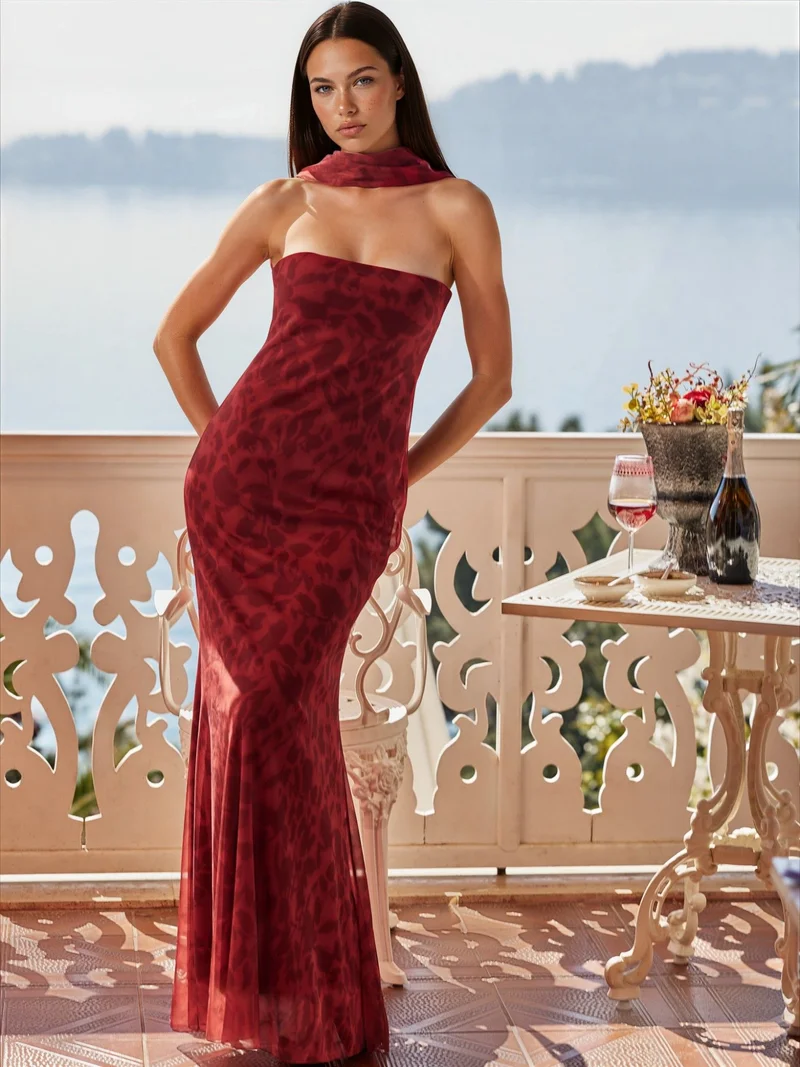 Strapless Flowering Bodycon Maxi Dress
