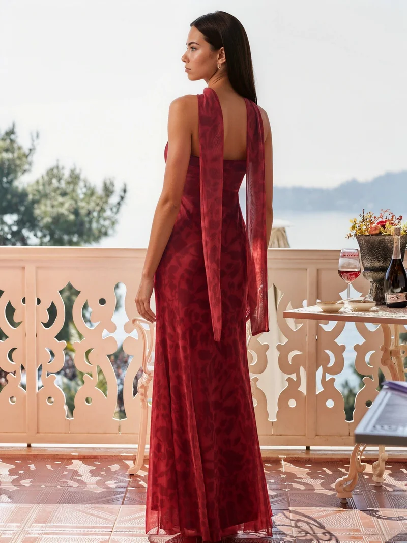 Hiccup Red Strapless Flowering Bodycon Maxi Dress for Women | Best Price UAE