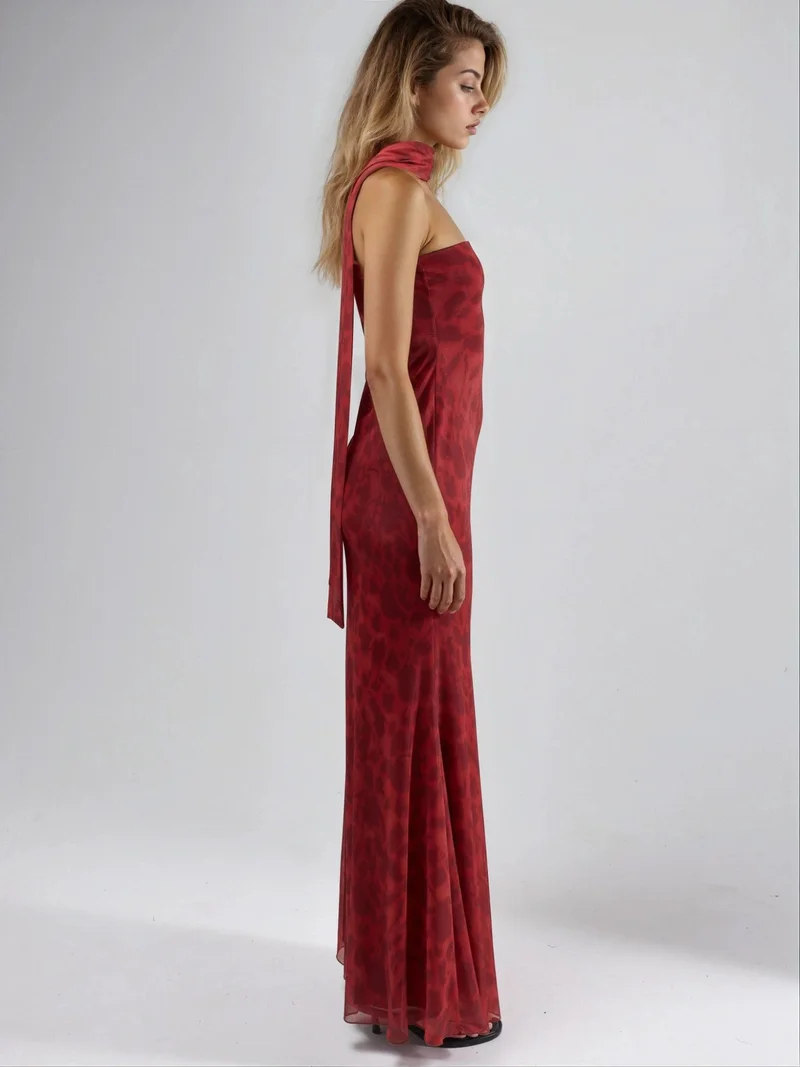 Hiccup Red Strapless Flowering Bodycon Maxi Dress for Women | Best Price UAE