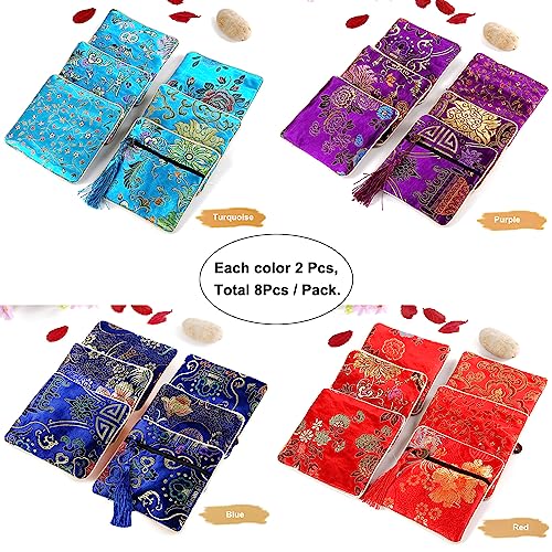 PINOWU 8pcs Silk Brocade Jewelry Bags with Zipper (11.5x11.5cm), Jewellery Silk Purse Pouch Gift Bags for Women Coins Traveling Jewelry Rolls Wedding Birthday Party Favors - Image 4