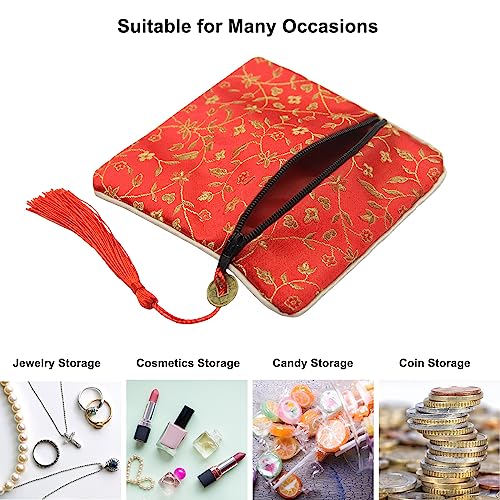 PINOWU 8pcs Silk Brocade Jewelry Bags with Zipper (11.5x11.5cm), Jewellery Silk Purse Pouch Gift Bags for Women Coins Traveling Jewelry Rolls Wedding Birthday Party Favors - Image 5