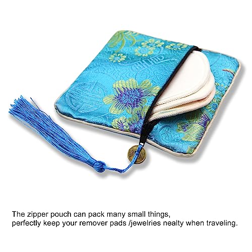 PINOWU 8pcs Silk Brocade Jewelry Bags with Zipper (11.5x11.5cm), Jewellery Silk Purse Pouch Gift Bags for Women Coins Traveling Jewelry Rolls Wedding Birthday Party Favors - Image 3