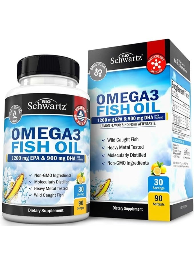 BioSchwartz Omega 3 Fish Oil Dietary Supplement - 1200mg EPA and 900mg DHA,90 Softgels - Image 1