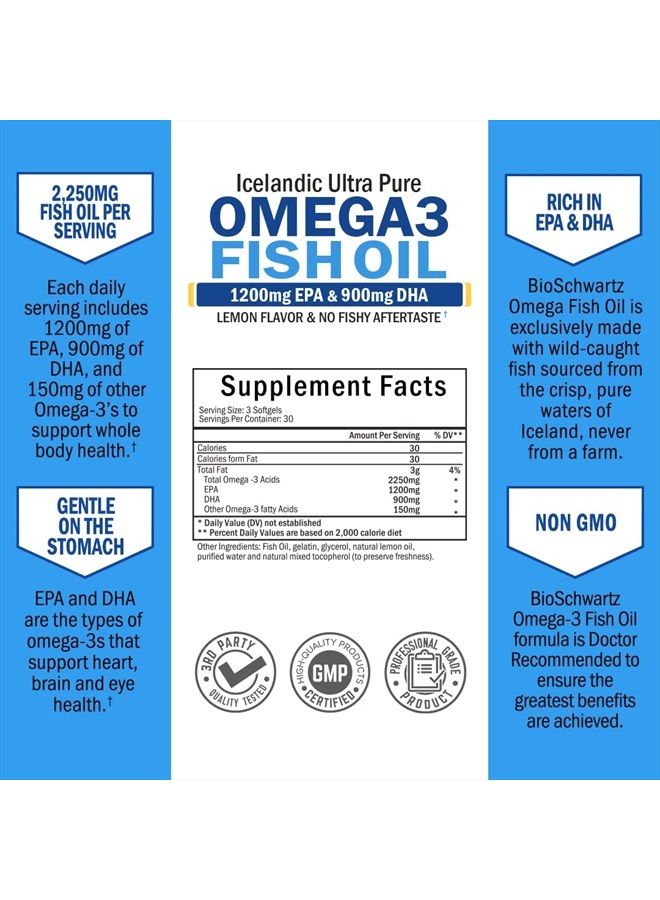 BioSchwartz Omega 3 Fish Oil Dietary Supplement - 1200mg EPA and 900mg DHA,90 Softgels - Image 2