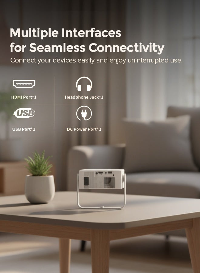 وونكت Mini Smart Projector with Android 13, 180 ANSI Lumens, 1080P Support, 2.4G/5G WiFi 6, Bluetooth 4.0, 4K Decoding, HDMI/USB/TF, Auto Keystone, Home Theater Portable Projector – PROJ-WO-105-AN White - Image 2