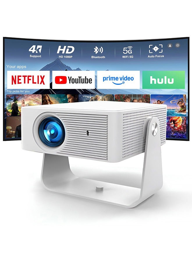 Mini Smart Projector with Android 13, 180 ANSI Lumens, 1080P Support, 2.4G/5G WiFi 6, Bluetooth 4.0, 4K Decoding, HDMI/USB/TF, Auto Keystone, Home Theater Portable Projector – PROJ-WO-105-AN White