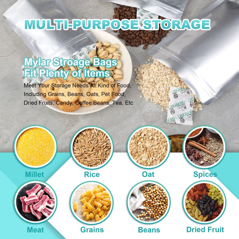 SHXWELL 50pcs 2 Quart Mylar Bags for Food Storage, 8"x12" 10 Mil Stand-Up Zipper Pouches Resealable and Heat Sealable for Long Term Food Storage(8"x12", Extra Thick) - Image 4