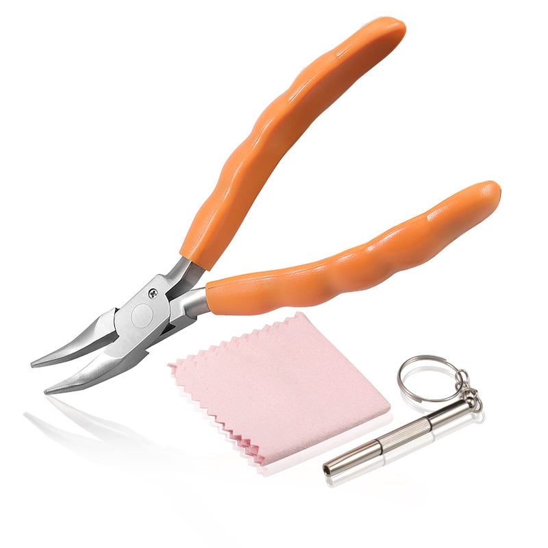 LEONTOOL 6 Inch Bent Nose Pliers Stainless Steel Eyeglass Repair and Adjustment Tool Kit with Screwdriver and Cloth