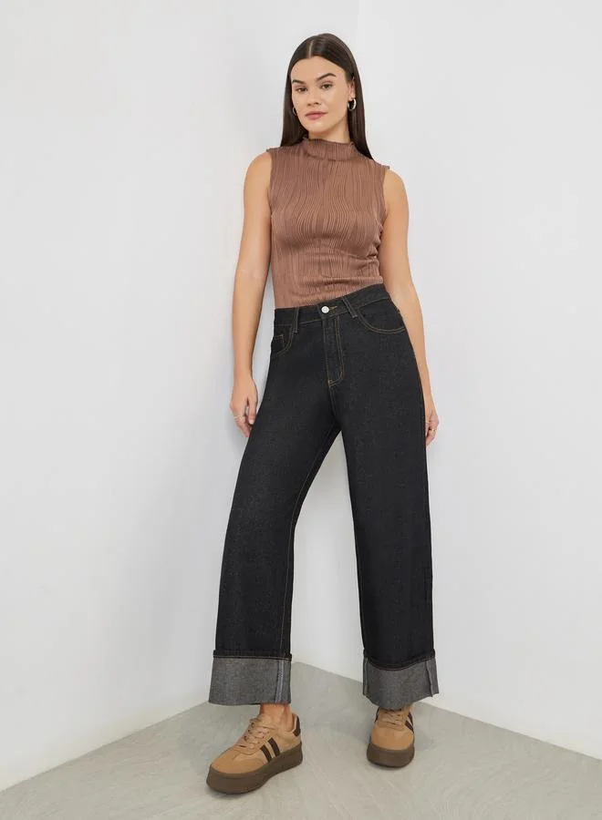 Black High Rise Wide Leg Jeans