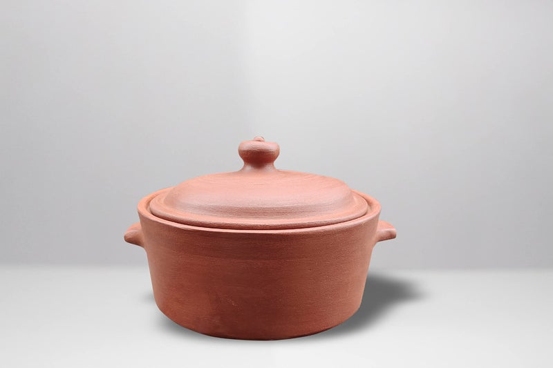EZAHK وعاء طيني EZAHK مع غطاء، وعاء طيني للطهي والتقديم، وعاء مصنوع يدويًا من الطين، طبيعي وتقليدي (2 لتر) - بني - Image 1