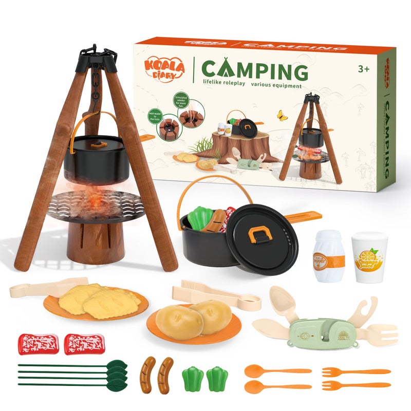 KOALA DIARY Kids Camping Toy Set Pretend Play Cooking Set with Spray Stove Food Toys Tableware Outdoor Toddler Campfire Toys for Ages 3 - Image 3