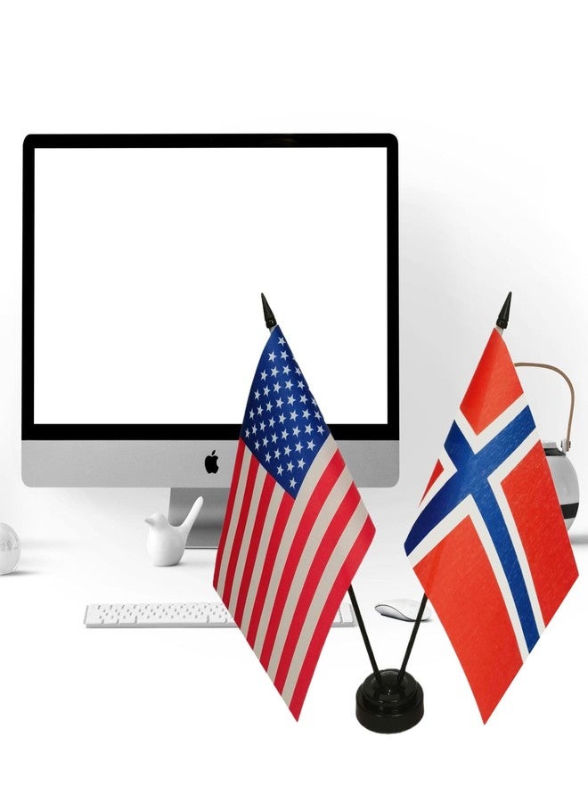 Zigvert US American & Norway Friendship Table Flag Display, American & Norway Table Flag, USA & Norwegian Twin Desk Flag Set-Miniature Norwegian Desktop Flag - Image 5