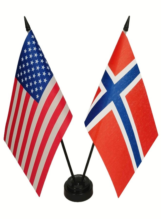 Zigvert US American & Norway Friendship Table Flag Display, American & Norway Table Flag, USA & Norwegian Twin Desk Flag Set-Miniature Norwegian Desktop Flag - Image 1