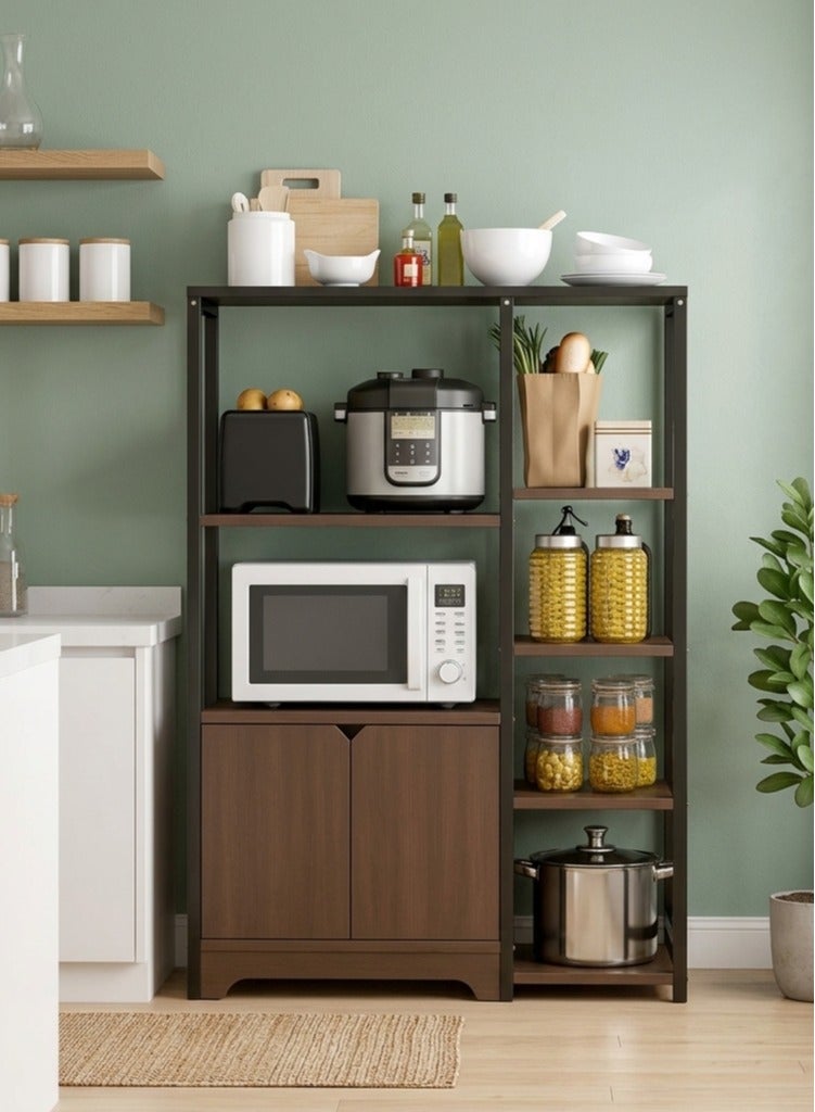 AGD 4-Tier Kitchen Rack with Storage Cabinet Multi Function Microwave Oven Stand Spice Holder Save Space Organizer Shelf for Utensils Vegetable Fruit - Image 1