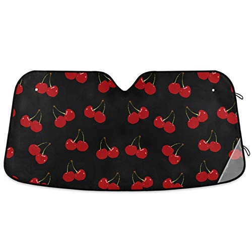 Oarencol Red Cherry Black Car Windshield Sun Shade Foldable UV Ray Sun Visor Protector Sunshade to Keep Your Vehicle Cool (55" x 27.6") - Image 2