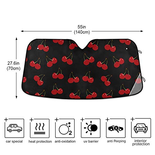 Oarencol Red Cherry Black Car Windshield Sun Shade Foldable UV Ray Sun Visor Protector Sunshade to Keep Your Vehicle Cool (55" x 27.6") - Image 5