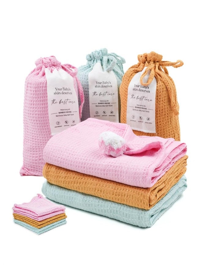 Doctor Towels, Bamboo Baby Bath Towels, 3 Baby Towels with 6 Free Reusable Washcloths Soft, Baby Bath Towel for 0 to 2 Years, Hooded Towel for Baby Newborn (Blue, Caramellow, Pink)