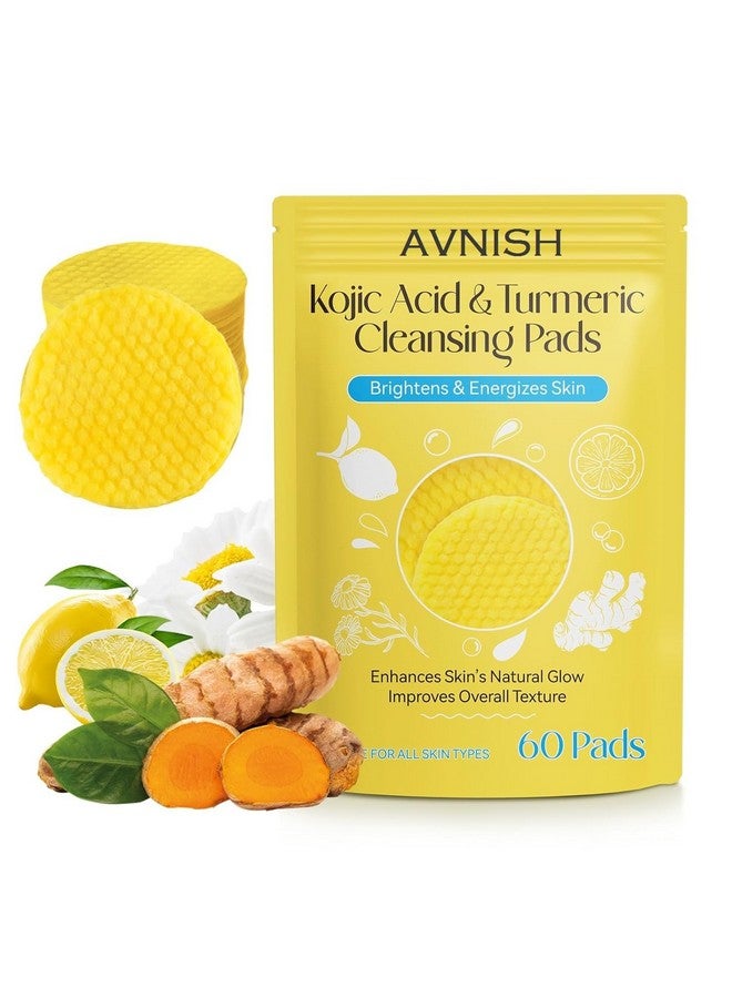 AVNISH أقراص تنظيف الوجه من أفنيش بالكركم وحمض الكوجيك للبقع الداكنة، تفتيح البشرة والوقاية من حب الشباب مع فيتامين C، ريتينول، تستخدم للنساء والرجال (جميع أنواع البشرة) مزيل مكياج (1 عبوة-60 مناديل) - Image 1