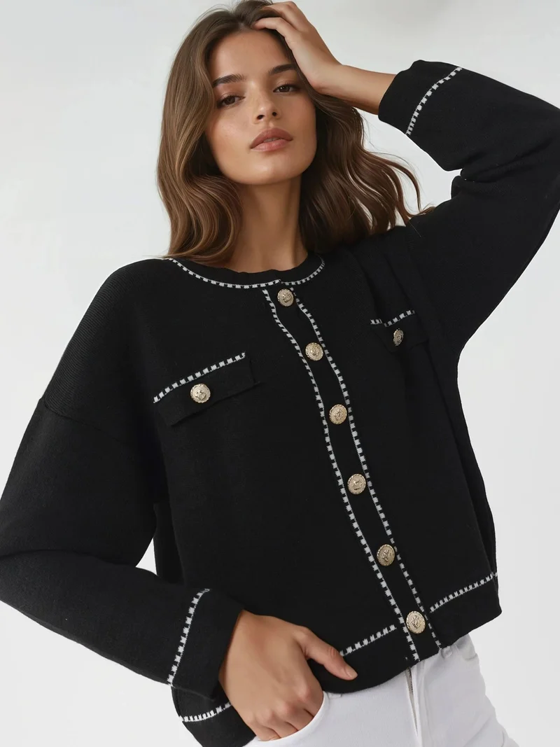 MY FASHION MY FASHION Ribbed Knit Cardigan with Button Closure