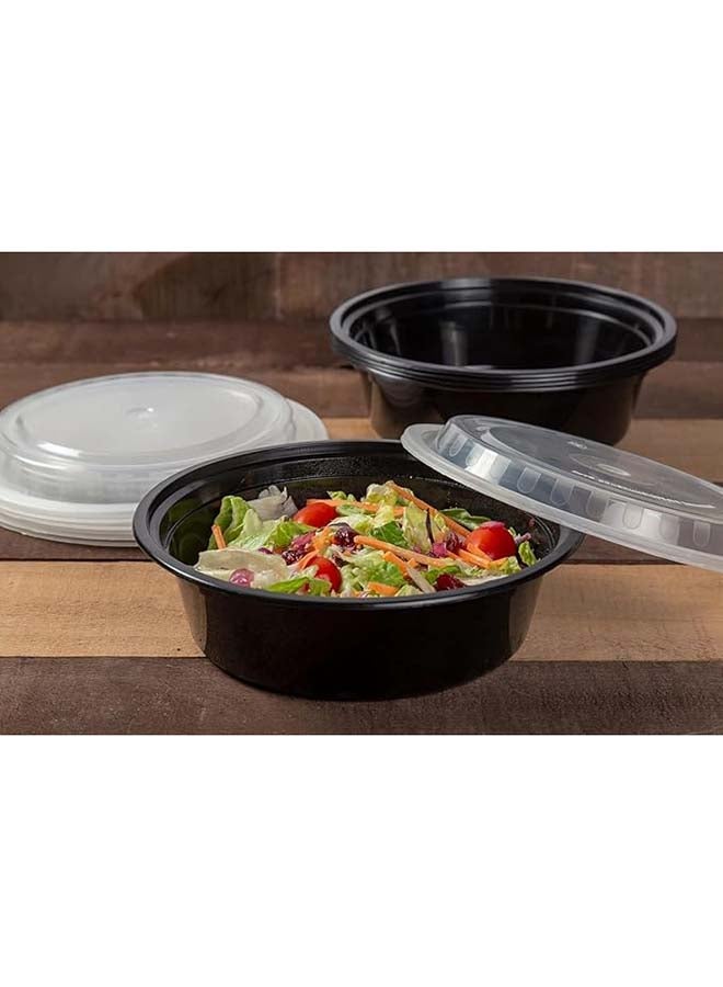 Khaleej Pack حاوية ميكروويف شفافة بسعة 16 أونصة - 10 قطع بقاعدة سوداء مع أغطية - دائرية حاوية تخزين طعام قابلة للتخلص منها مع أغطية - Image 2