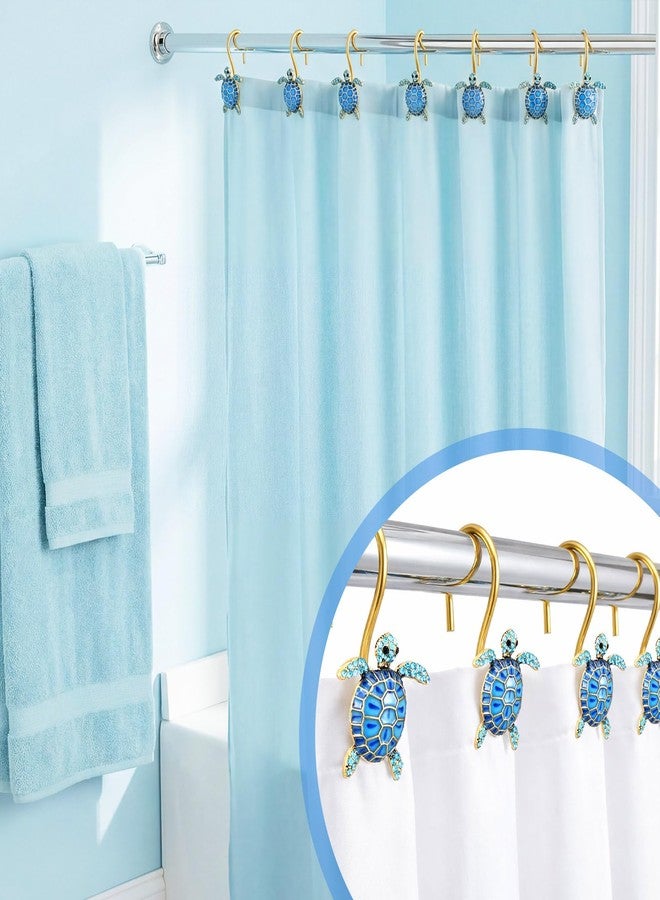 Novabright 12 Pcs Sea Turtles Shower Curtain Hooks Rings - Decorative Rhinestones Beach Shower Curtain Hooks Cute Sea Animal Decor Coastal Ocean Themed Turtle Bathroom Decor, Rustproof Blue & Gold - Image 4
