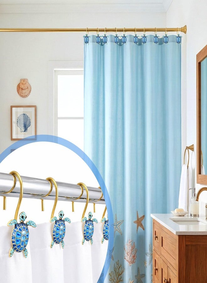 Novabright 12 Pcs Sea Turtles Shower Curtain Hooks Rings - Decorative Rhinestones Beach Shower Curtain Hooks Cute Sea Animal Decor Coastal Ocean Themed Turtle Bathroom Decor, Rustproof Blue & Gold - Image 5