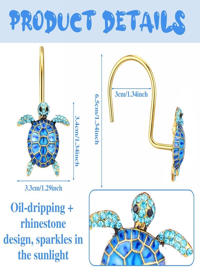 Novabright 12 Pcs Sea Turtles Shower Curtain Hooks Rings - Decorative Rhinestones Beach Shower Curtain Hooks Cute Sea Animal Decor Coastal Ocean Themed Turtle Bathroom Decor, Rustproof Blue & Gold - Image 3