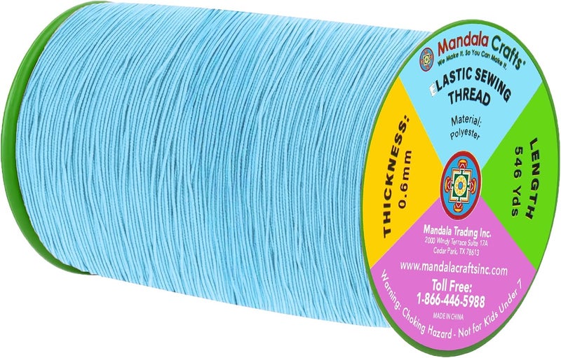 Mandala Crafts Sky Blue Shirring Elastic Thread for Sewing, Knitting, Smocking, and DIY Crafts - 546 Yards 0.6mm Fine Thin Stretch Thread for Sewing Machines - Image 2