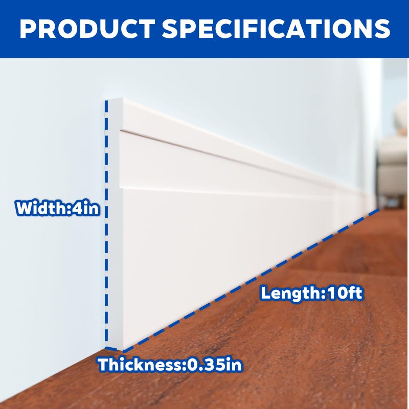 COUKIU Flexible EVA Baseboard Molding Trim, Peel and Stick Rubber Wall Base Moulding Trim, 4 Inch x 10 Feet Self-Adhesive Vinyl Wall Base Cove Base (Pure White) - Image 2