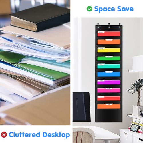 AUVCAS Storage Pocket Chart with 10 Pockets Hanging Wall file Folder Organizer Storage for Classroom Home Office,3 Over Door Hangers Included,Organize Scrapbooks Paperworks Invoices Papers Stuff - Image 3